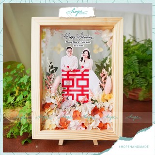 Set hộp quà khung ảnh hoa khô handmade tặng bạn cô dâu chú rể dịp đám cưới, nhiều màu hoa
