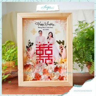 Set hộp quà khung ảnh hoa khô handmade tặng bạn cô dâu chú rể dịp đám cưới, nhiều màu hoa