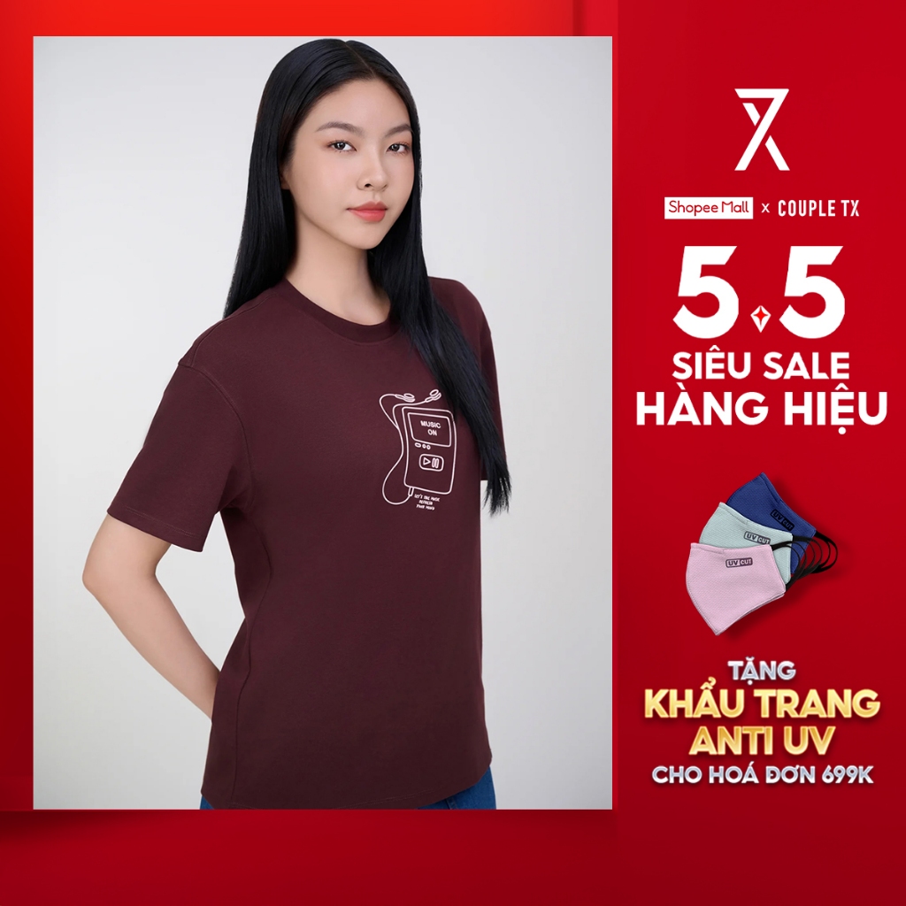 Ảnh Áo Thun Nữ Couple TX Vải Sợi Bắp In Cao "Music On" Form Relax WTS 2408 1