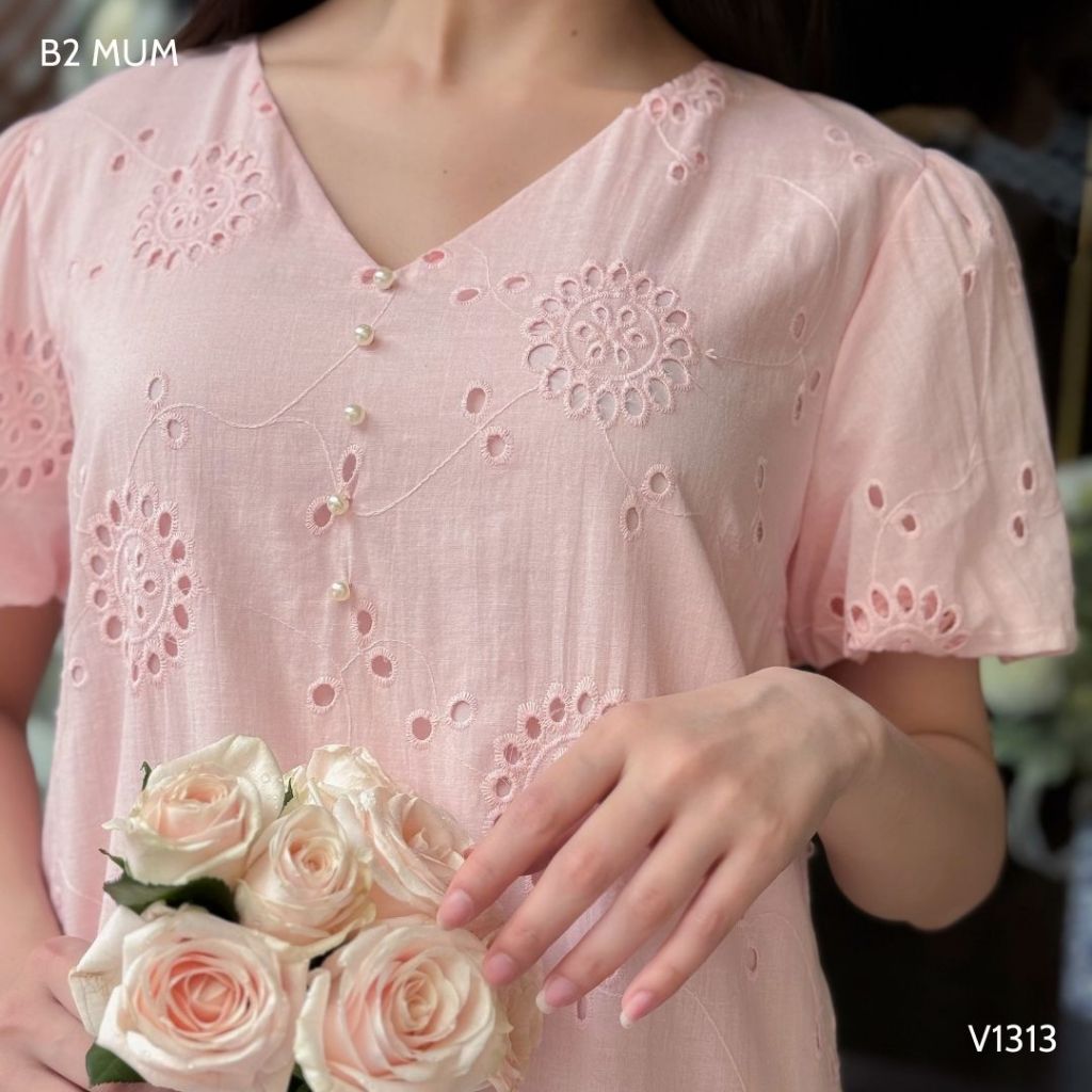 Váy Bầu Chất Thô Boi Mềm Mại Dáng Dài Màu Hồng Đầm Bầu Mùa Hè Thiết Kế Tiểu Thư Thanh Lịch - B2 MUM - V1313