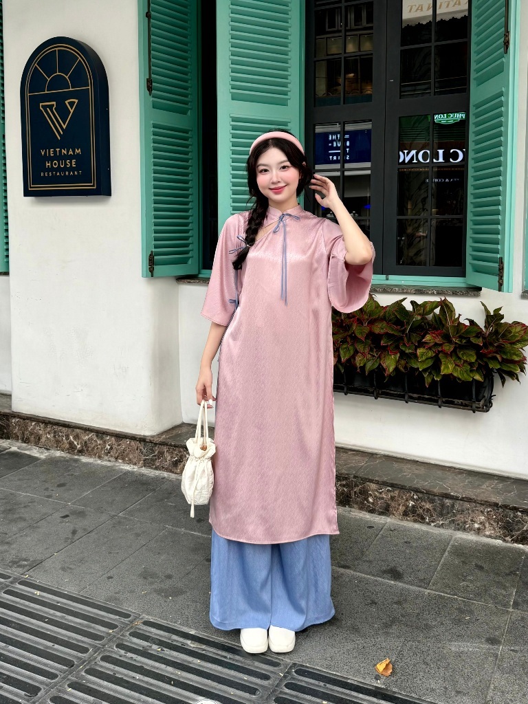 Ảnh Set áo dài lụa gấm GAGO Brand áo tay lỡ quần vải lụa gấm cao cấp tôn dáng mặc Tết, đám cưới 2