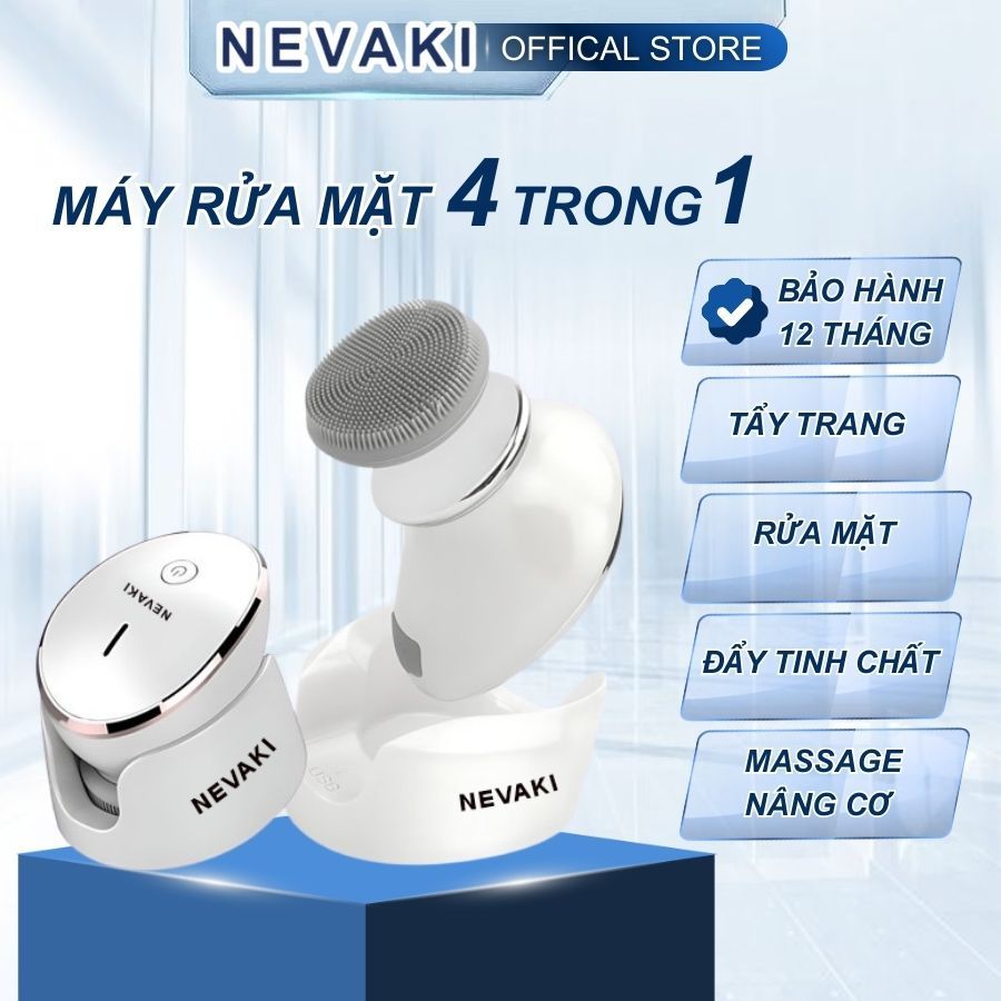 Chuột rửa mặt 4 trong 1 NEVAKI, máy tẩy trang rửa mặt đẩy tinh chất và massage nâng cơ - Bảo hành 1 năm