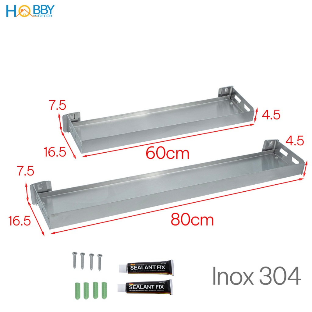 Kệ gia vị dài lớn inox 304 gắn tường ngang 60 80 Hobby home decor GV5