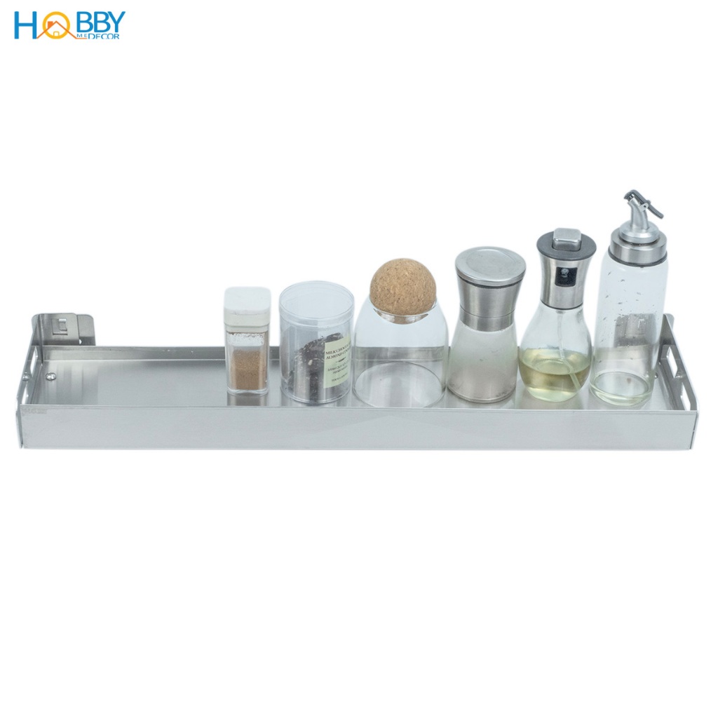 Kệ gia vị dài lớn inox 304 gắn tường ngang 60 80 Hobby home decor GV5