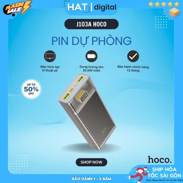 Pin Sạc Dự Phòng Hoco J103A 20000mAh Sạc Nhanh 22.5W Màn Hình Led Hiển Thị | Cục Sạc Dựng Phòng Hoco
