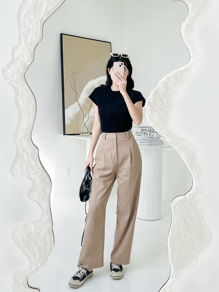 Ảnh Quần Ống Rộng Thời Trang Nữ Cơ Bản Ống Suông Form Đứng Xếp 1 Ly Trước Cạp Cao GAGO GO4306 2