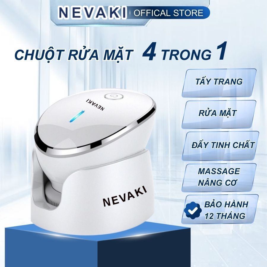 Máy rửa mặt 4 trong 1 NEVAKI tẩy trang rửa mặt đẩy tinh chất và massage nâng cơ - Bảo hành 1 năm