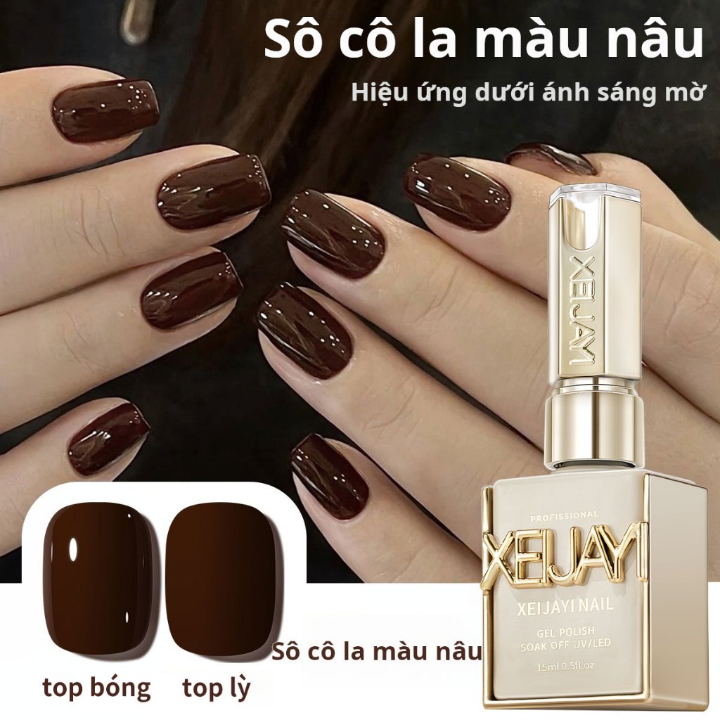 XEIJAYI 15ml sơn móng tay bóng màu nâu mocha mới, bền màu, thích hợp cho tiệm làm móng và DIY