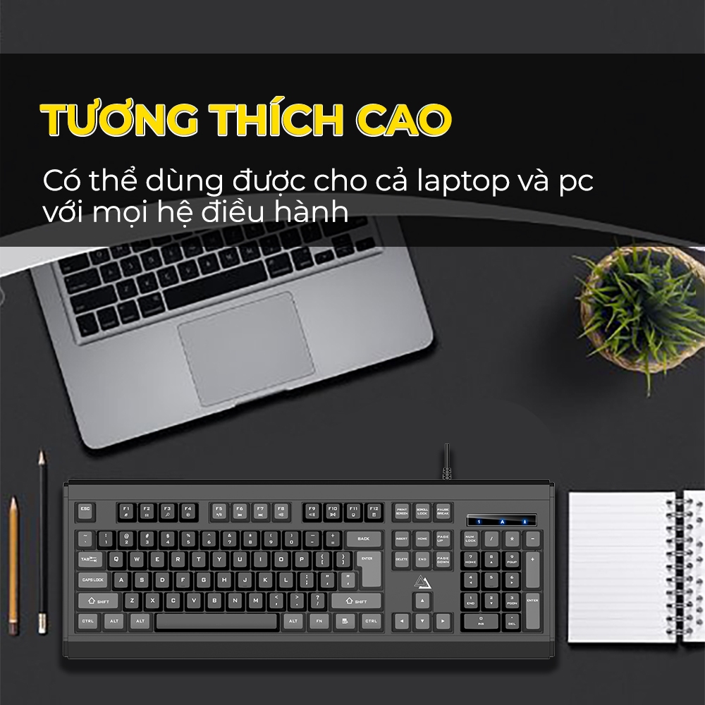 Bàn phím máy tính có dây SIDOTECH KM27Plus full size 104 phím chống ồn chống nước laptop văn phòng | BigBuy360 - bigbuy360.vn