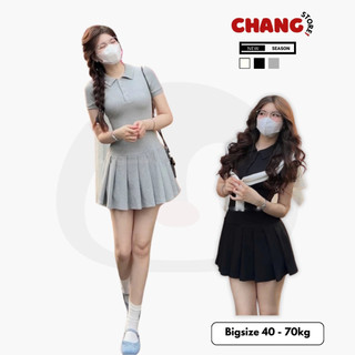 Váy nữ cổ polo dáng xếp ly xòe ngắn chất thun gân ChangStore - V339