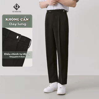 Quần Tây Nam Hàn Quốc QTHOUSE, Quần Âu Nam Có Đai Chỉnh Eo, Cạp Quần Thiết Kế Sidetab Lưng Cao Dáng Baggy QTA04