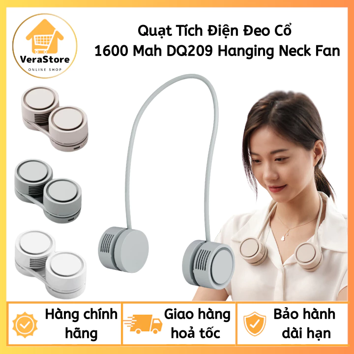 Quạt Đeo Cổ Mini Hanging Neck Fan DQ209, Quạt Đeo Cổ Xông Tinh Dầu Dễ Chịu Dây Đeo Thay Đổi 360°, 3 Cấp Độ Gió Siêu Mát