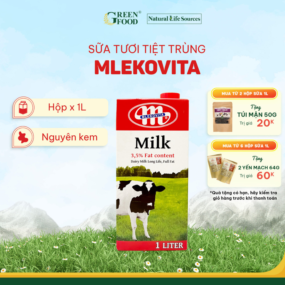 Ảnh Sữa Tươi Tiệt Trùng Mlekovita Nguyên Kem 1L - Độ Béo 3.5%, Không Đường, Nhập Khẩu từ Ba Lan 1