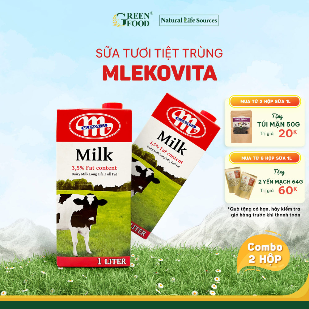 Ảnh Combo 2 Hộp Sữa Tươi Tiệt Trùng Mlekovita Nguyên Kem 1L - Độ Béo 3.5%, Không Đường, Nhập Khẩu Ba Lan 1