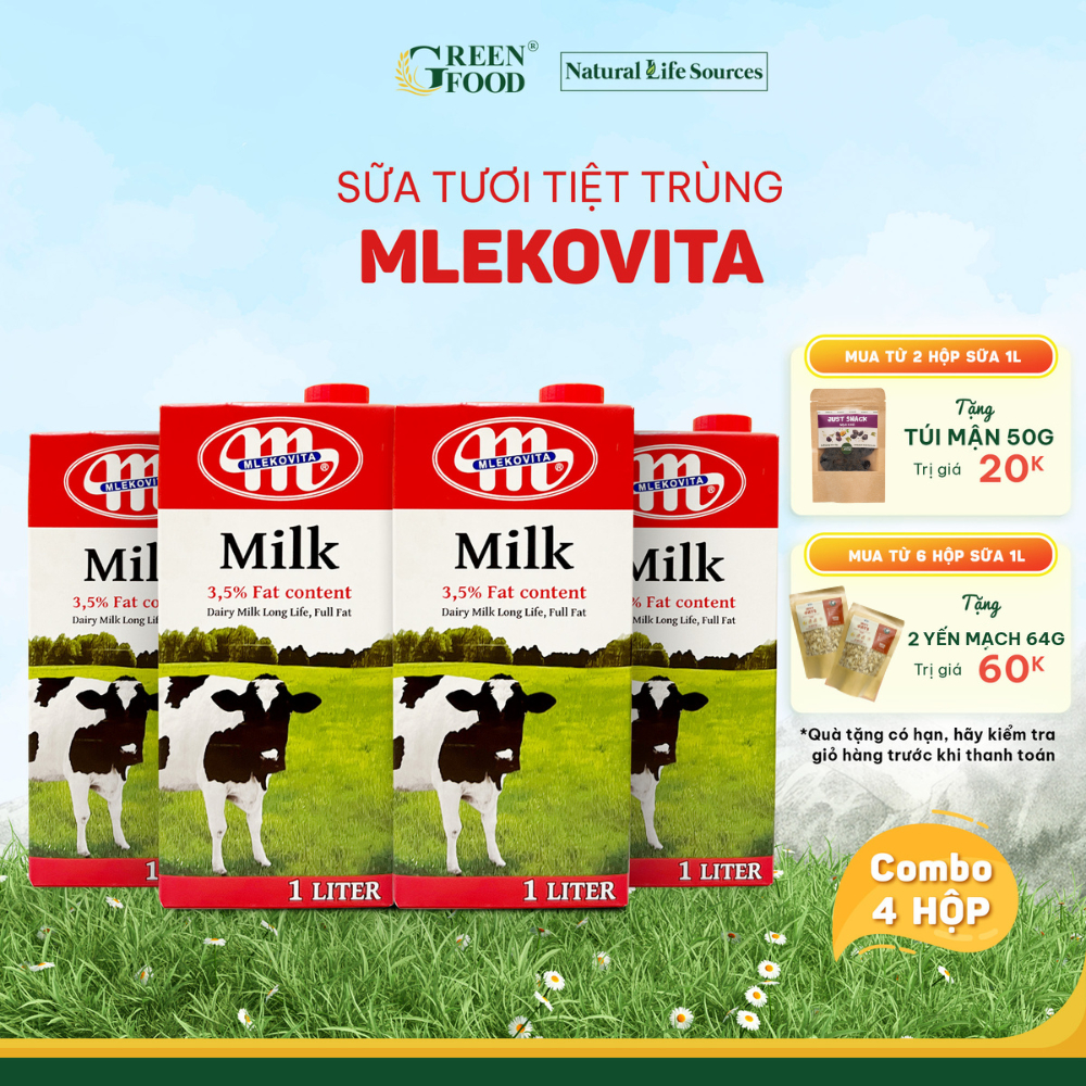 Ảnh Combo 4 Sữa Tươi Tiệt Trùng Mlekovita Nguyên Kem 1L - Béo Cao 3.5%, Không Đường, Nhập Khẩu từ Ba Lan 1