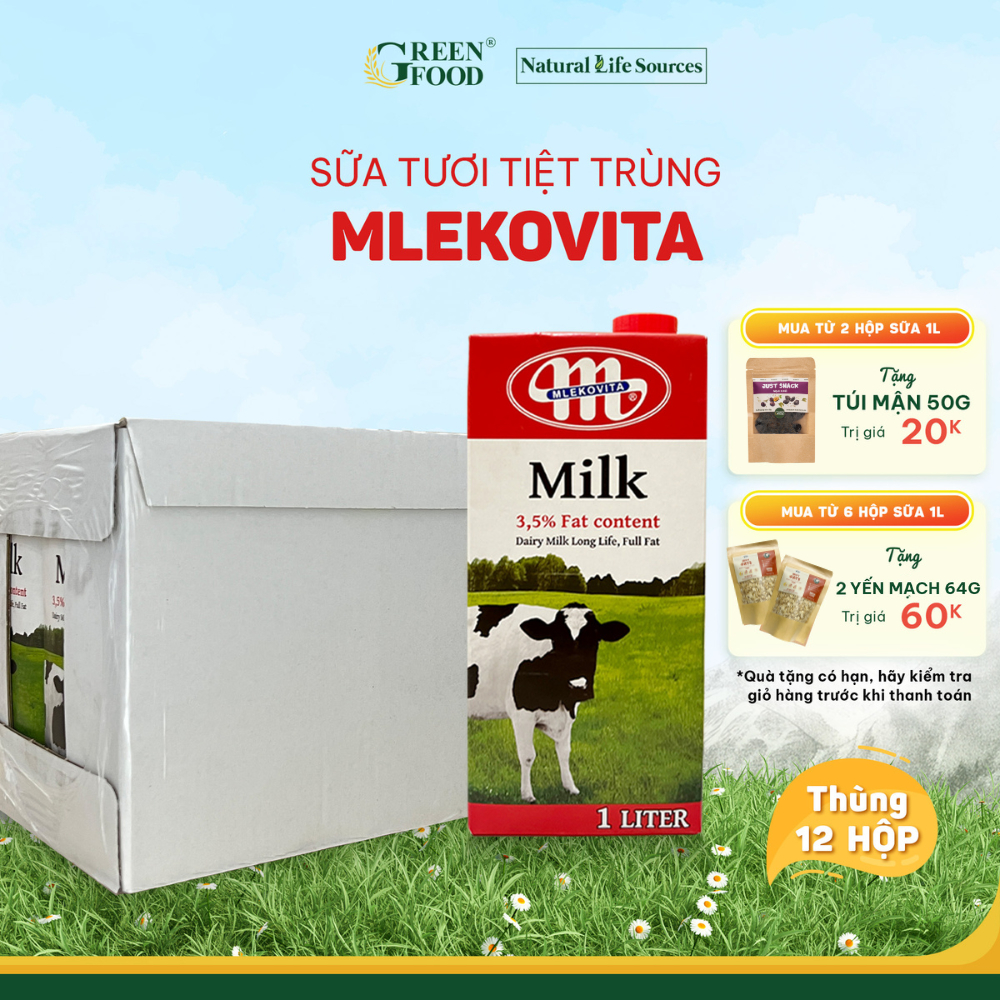 Ảnh Thùng 12 Hộp Sữa Tươi Tiệt Trùng Mlekovita Nguyên Kem 1L - Độ béo 3.5%, Giàu Canxi, Nhập Khẩu Ba Lan 1