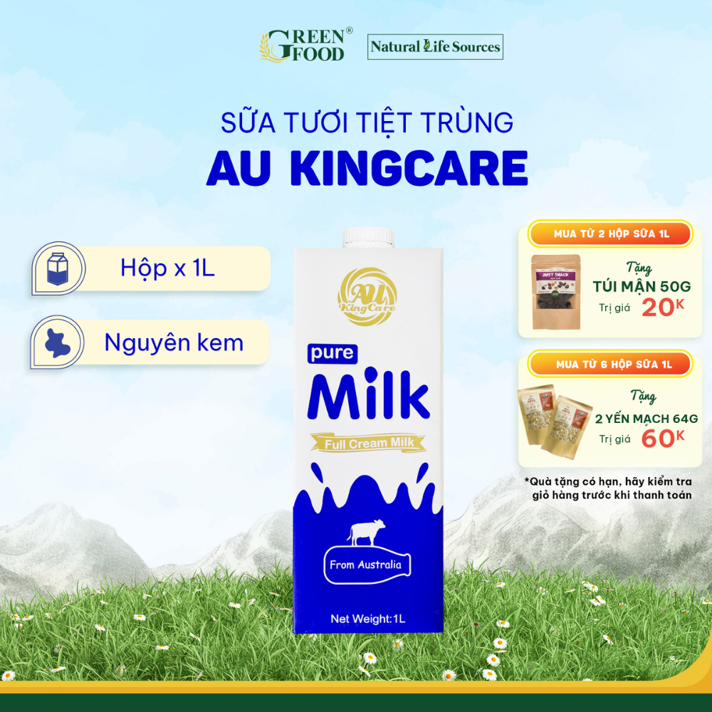 Ảnh Sữa Tươi Tiệt Trùng AU KINGCARE Nguyên Kem 1L - Độ Béo Cao 3.3%, Không Đường Giàu đạm và canxi từ Úc 1