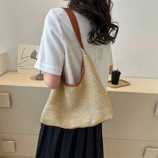 Túi Cói Đi Biển Phối Quai Da Hàng Thủ Công Loại 1 Phong Cách Basic Dễ Phối Đồ Dành Cho Nữ - Túi Cói Đeo Vai