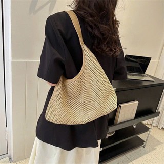 Túi Cói Đi Biển Phối Quai Da Hàng Thủ Công Loại 1 Phong Cách Basic Dễ Phối Đồ Dành Cho Nữ - Túi Cói Đeo Vai