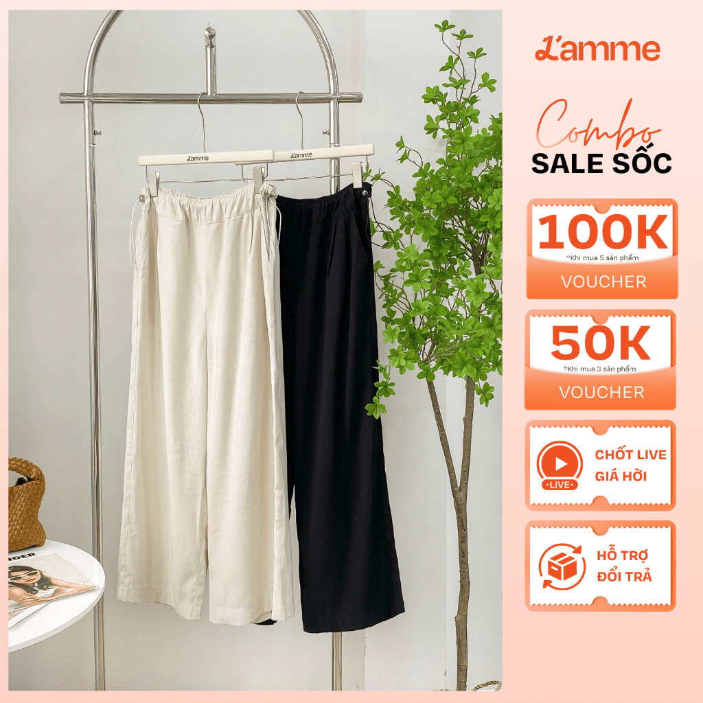 Ảnh Quần bầu ống suông form rộng Uni Pants lưng chun, chất liệu đũi xước Hàn, mát lạnh dành cho cả bầu và không bầu BY LAMME 1