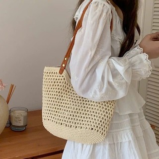 Túi Xách Cói Bản To Phối Da Cao Cấp Phong Cách Basic Dễ Phối Đồ - Túi Cói Mẫu Mới 2025 Thời Trang Đi Biển Dành Cho Nữ