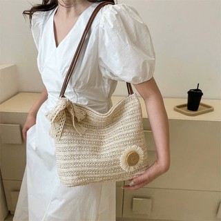 Túi Cói Tote Đi Biển Đính Hoa Cúc Kèm Nơ Ren Dễ Thương Phong Cách Basic Dễ Phối Đồ Dành Cho Nữ - Túi Cói Vintage Loại 1