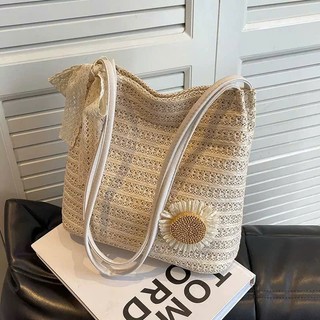Túi Cói Tote Đi Biển Đính Hoa Cúc Kèm Nơ Ren Dễ Thương Phong Cách Basic Dễ Phối Đồ Dành Cho Nữ - Túi Cói Vintage Loại 1