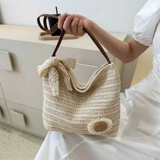 Túi Cói Tote Đi Biển Đính Hoa Cúc Kèm Nơ Ren Dễ Thương Phong Cách Basic Dễ Phối Đồ Dành Cho Nữ - Túi Cói Vintage Loại 1