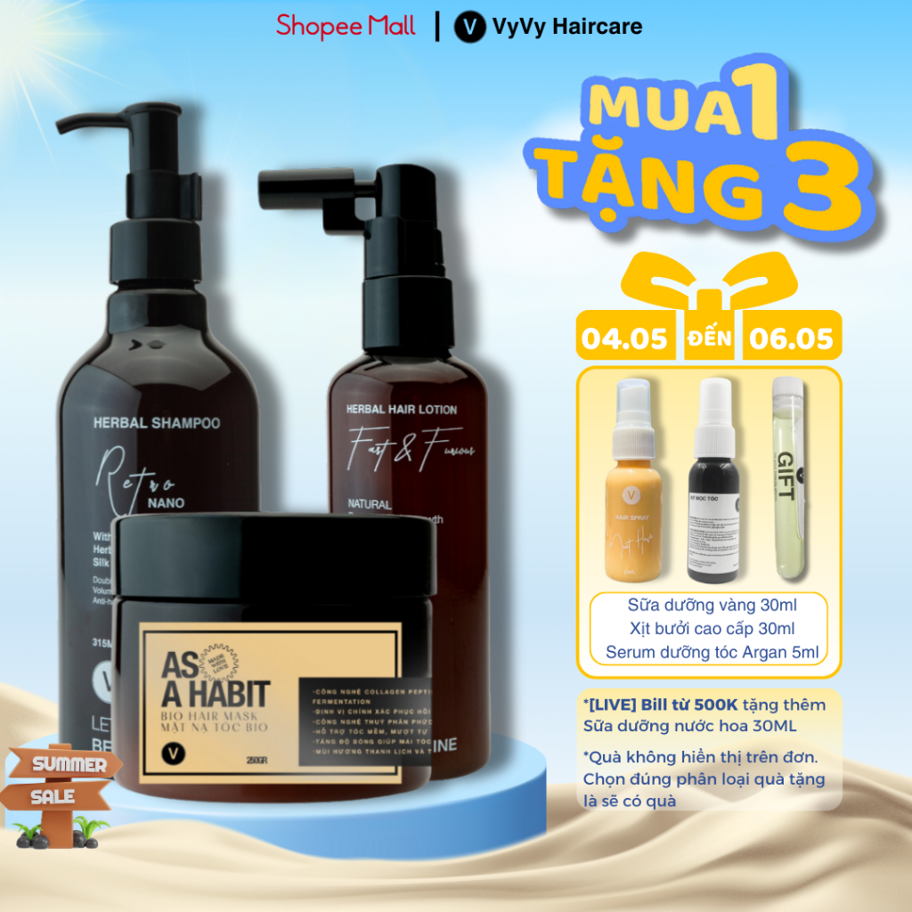 Ảnh Bộ sản phẩm dầu gội thảo dược+ xịt bưởi kích mọc+ kem ủ tóc tráng gương combo 5 vyvyhaircare V 645ml / 680ml 1