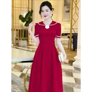 ĐẦM NỮ DÁNG XÒE KẾT BÔNG GIỮA PHỐI VIỀN CỔ NỔI BẬT PHONG CÁCH SANG TRỌNG NỮ TÍNH PHÙ HỢP THỜI TRANG