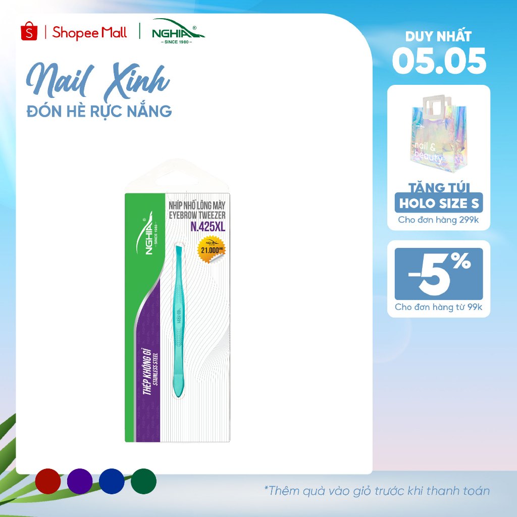 Ảnh Nhíp Nhổ Lông Mày, Lông Mũi, Lông Nách, Tóc Bạc Inox Kềm Nghĩa N.425 - Đầu Xéo - 4 Màu 1