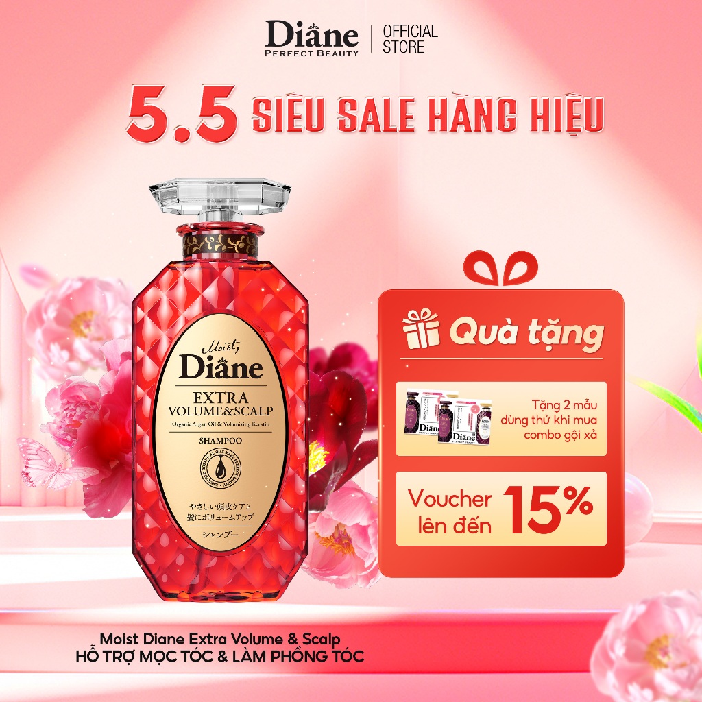 Ảnh Dầu gội đầu làm phồng tóc hỗ trợ mọc tóc dưỡng tóc phục hồi Moist Diane Extra Volume & Scalp 450ml 1