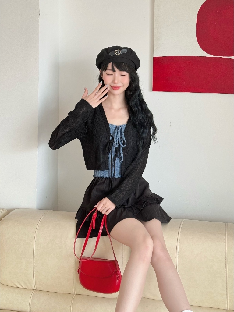 Ảnh Áo khoác cardigan thun ren GAGO nữ dáng croptop, áo khoác nữ nhẹ mùa hè phong cách dạo phố tiểu thư GA4767 3