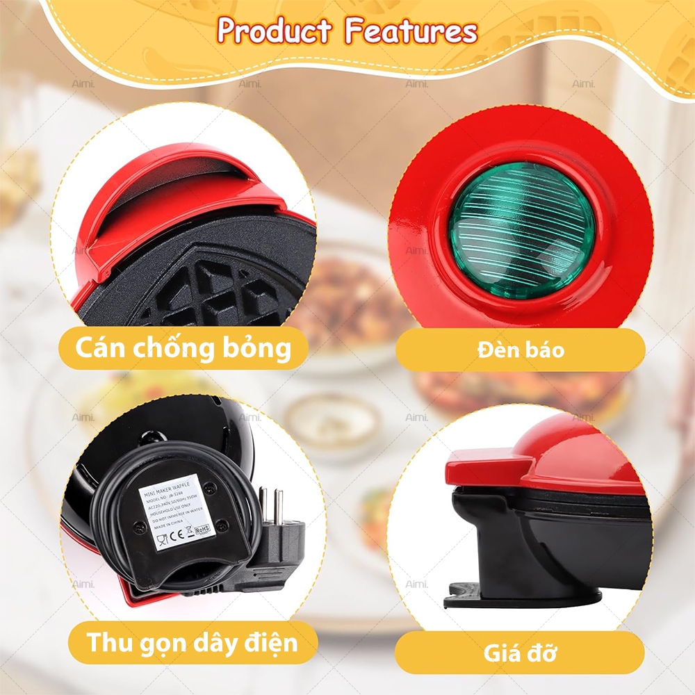 Máy Waffle hình trái tim, máy nướng bánh, máy nướng bánh mì, Hai mặt sưởi ấm, chảo không dính