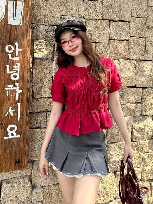 Ảnh Áo Babydoll Nữ Thân Dập Tầng Phối Nơ Thời Trang Nữ Phong Cách Hàn Quốc Vải Si Cotton GAGO GA4866 3