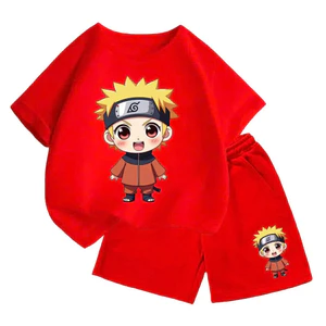 Bộ quần áo cộc tay mùa hè cho bé chất vải thun cotton co giãn mềm mịn, Hình Naruto đáng yêu