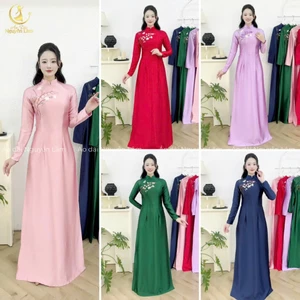 Áo Dài Lụa Ruby Cỏ Mềm Màu, Kết Hợp Thêu Nổi 3D Thủ Công Cao Cấp - Áo Dài Nguyễn Lâm