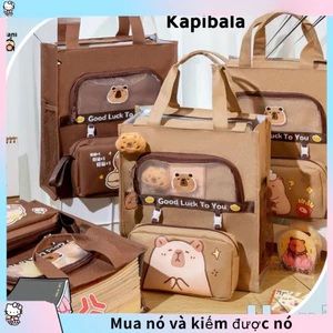 Túi Học Thêm , Túi Phụ Đạo Kèm Hộp Bút 2 in 1 Capybara ,Tiết Kiệm Chi Phí