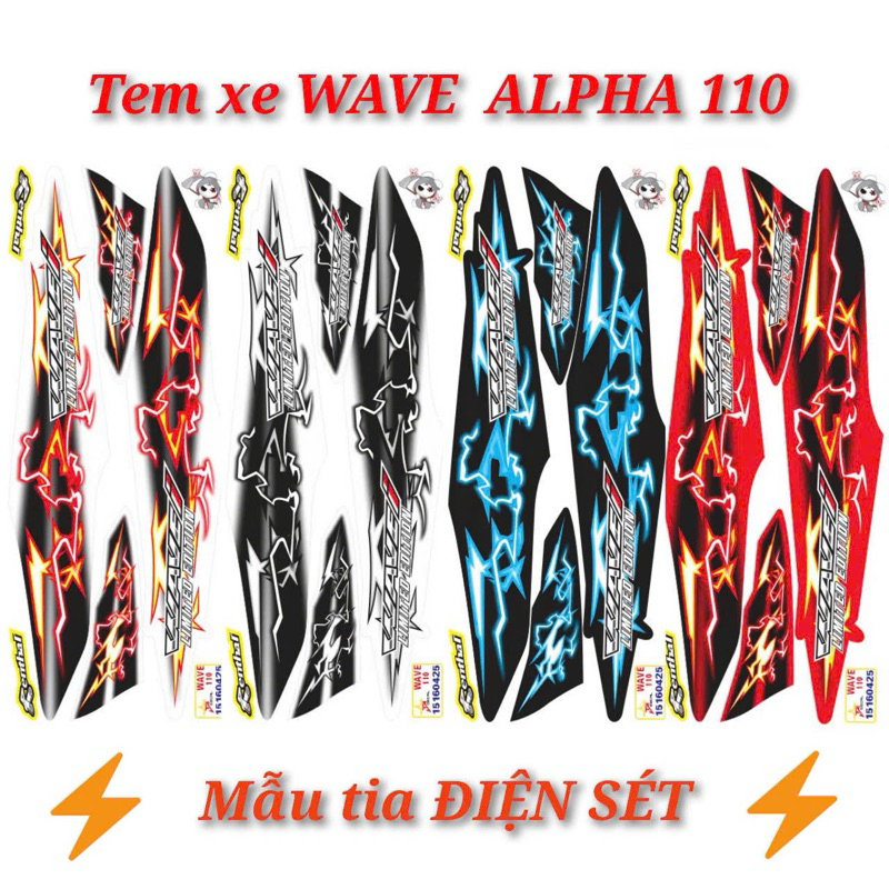 Tem xe Wave Alpha 110 mẫu tia điện sét,decal 4 lớp chống nước | Shopee ...