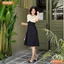 Đầm thiết kế phối lưới cổ đính nút dáng xòe BEMINE MT9274