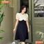 Đầm thiết kế phối lưới cổ đính nút dáng xòe BEMINE MT9274