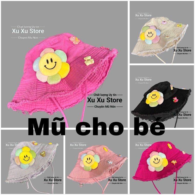 [3-8 tuổi] Mũ bucket tua rua cho mẹ và trẻ em đẹp thời trang Nón rộng vành siêu đẹp gắn hoa
