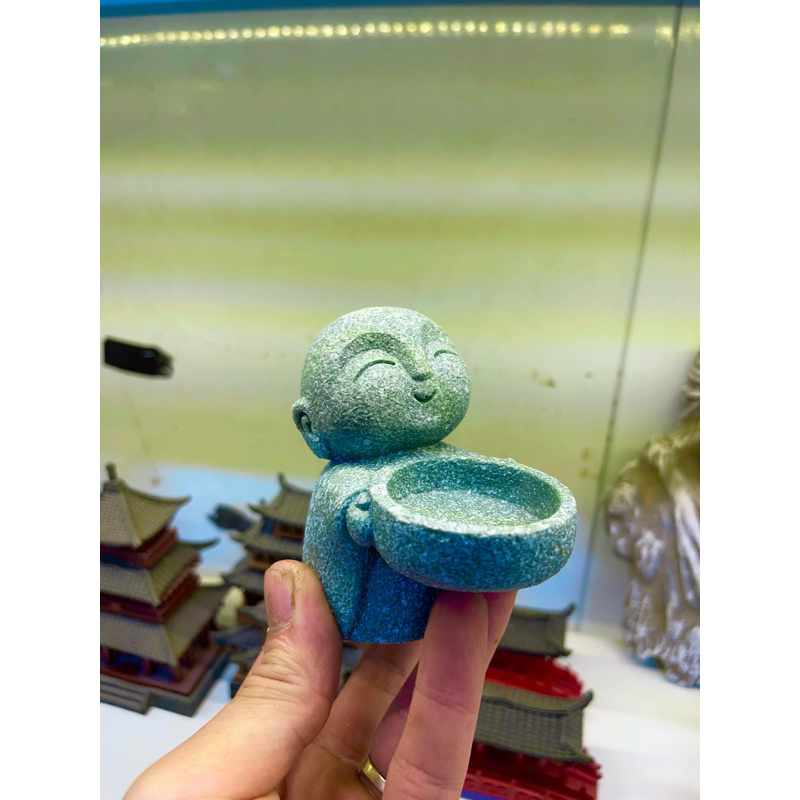 Tượng Chú Tiểu Bê Chậu, Tiểu Cảnh Terrarium, Cao 8,8cm, Tượng Phật Để Bàn, Tượng Đá , Tượng Decor Nhà Cửa, Bể Cá