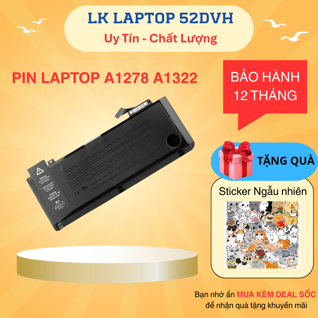 Pin Zin Laptop Pro 13" A1278 A1322 2009 2010 2011 2012 6 Cell 10.95 V 63.5wh New 100%