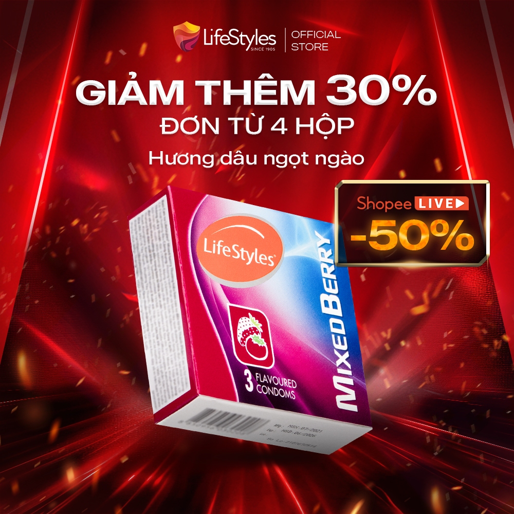 Ảnh Bao cao su hương dâu thơm vị trái cây LifeStyles Mixed Berry hộp 3 bcs 1