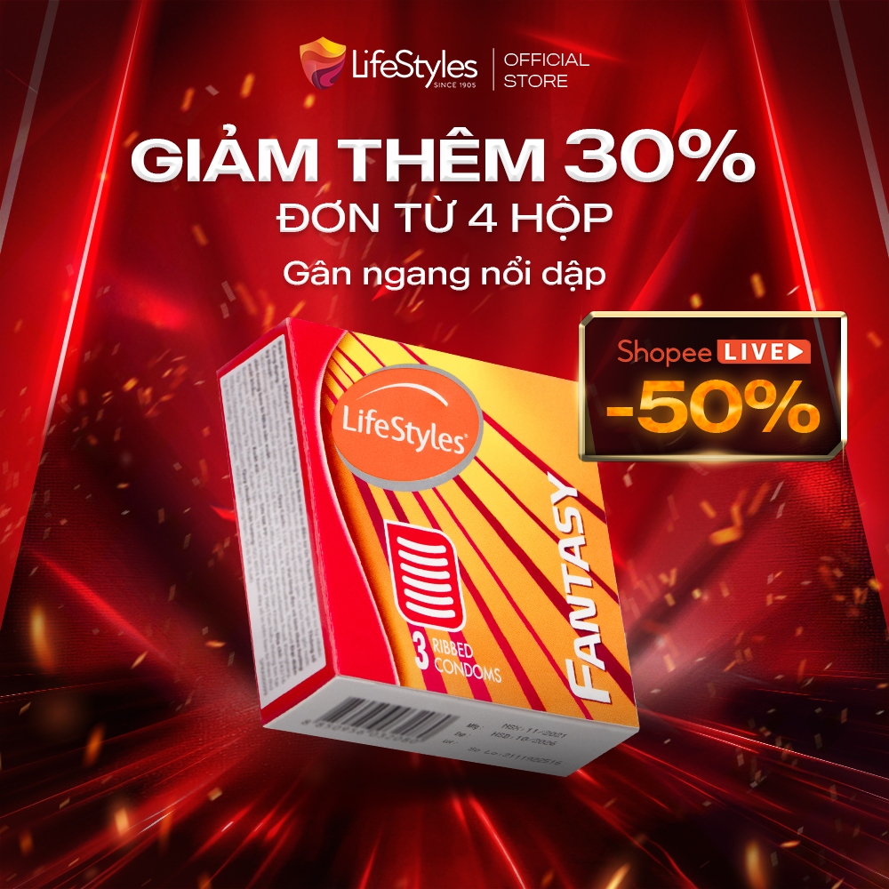 Ảnh Bao cao su LifeStyles Fantasy, bcs gân ngang nổi dập tăng khoái cảm hộp 3 bcs 1