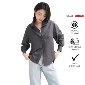 Áo sơ mi nữ dài tay form rộng GILEE thiết kế basic xám đậm thanh lịch sang trọng chất vải cao cấp FAS291