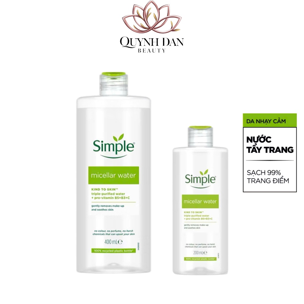 Nước tẩy trang Simple Micellar water không chứa cồn 200ml/400ml