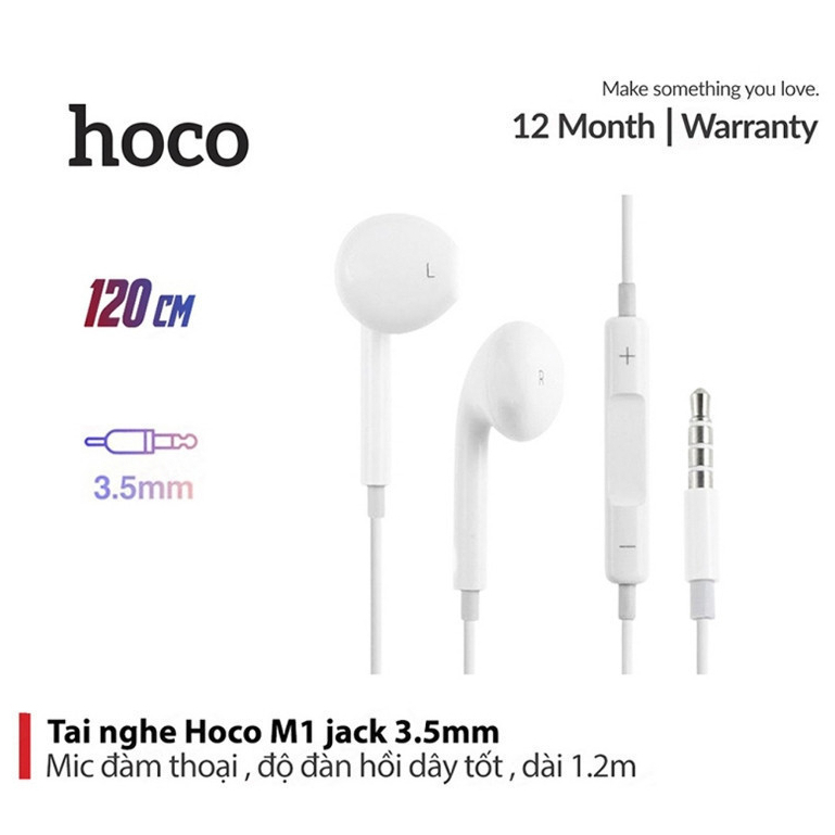 Tai nghe có dây Hoco M1 jack 3.5mm nhét tai full chức năng nghe gọi đàm thoại