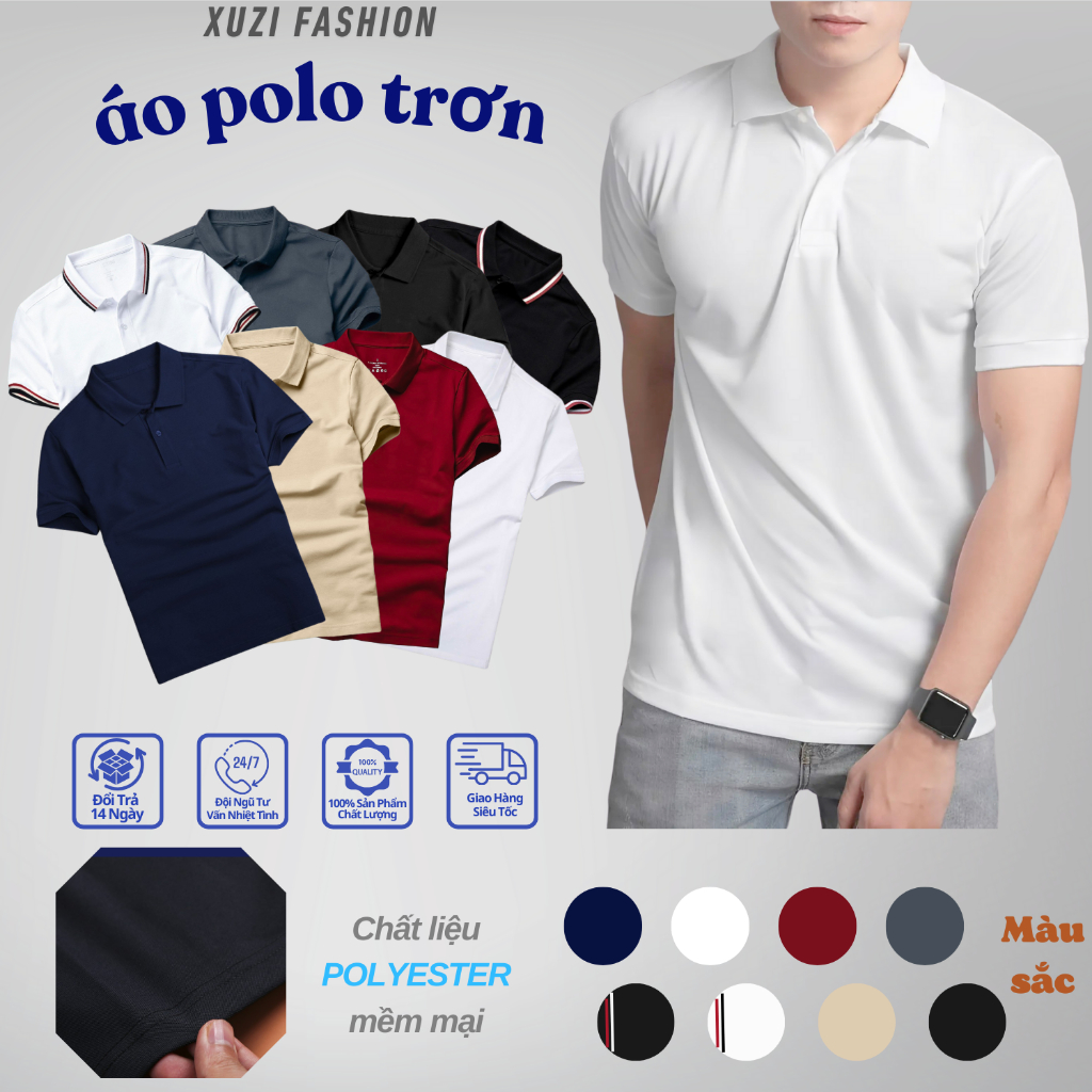Áo polo nam áo thun có cổ ngắn tay  thể thao trơn basic vải poly cá xấu gai min loại 1 nhiều màu dễ lựa chọn XUZI.